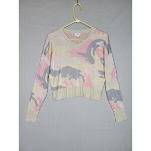 Le Lis Girley Distressed Cropped Sweater Womens Small Camo Grunge Boxy Dolman